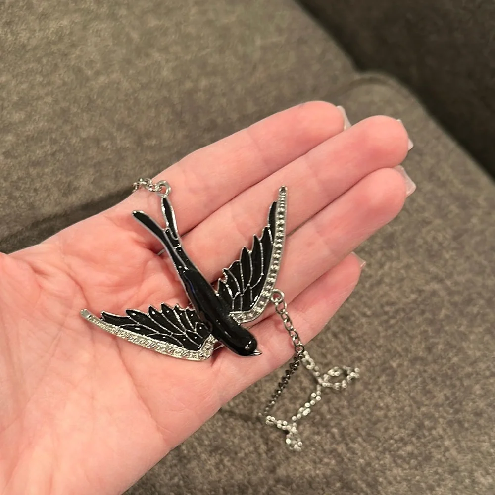 Black and Silver Bird Pendant Necklace - Picture 2 of 4